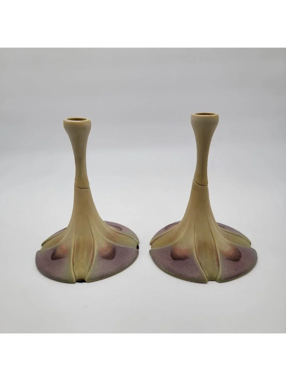 Pair of Newman Ceramic Works Lily Pad Candlesticks